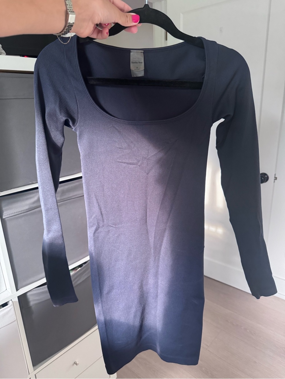 Aritzia (Sunday Best) Long Sleeve Scoop Neck Ribbed Dress - Navy